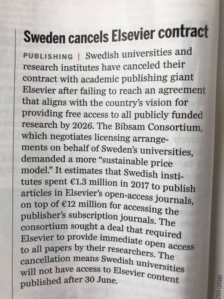 sweden cancells Elsevier
